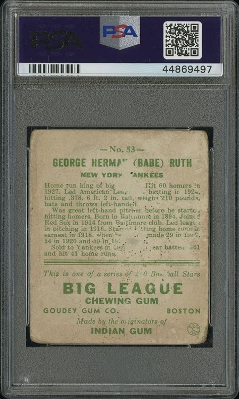 1933 Babe Ruth Goudey 53 Baseball Card PSA 1 Etsy