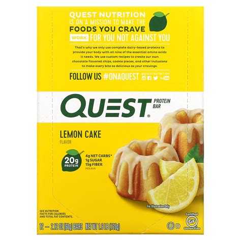 Quest Nutrition Protein Bar Lemon Cake Bars Oz G Each