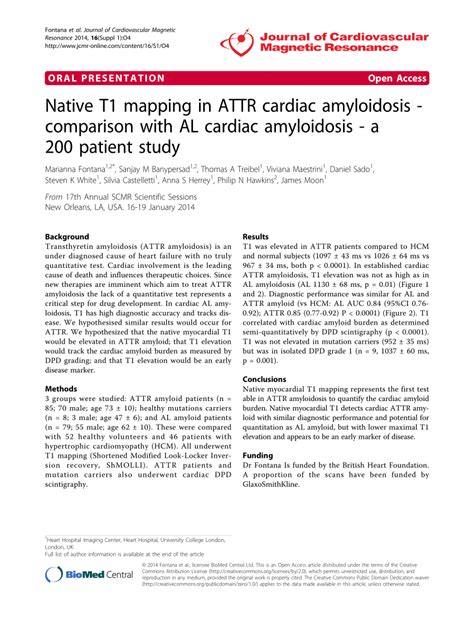 Pdf Native T1 Mapping In Attr Cardiac Amyloidosis Comparison With