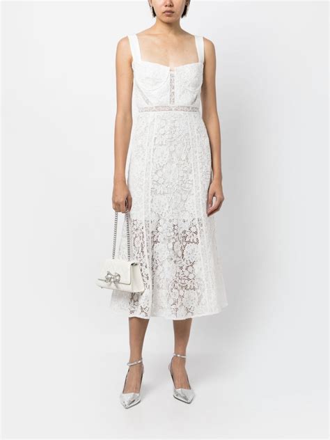 Self Portrait Corded Lace Midi Dress In White Modesens