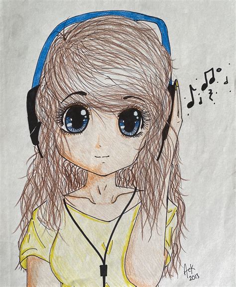 Girl With Headphones Drawing