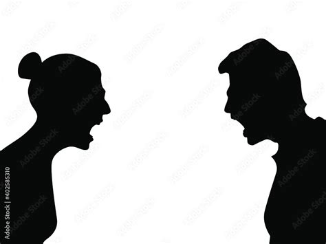 Vetor De Silhouette Of A Married Couple Arguing People Yelling At Each Other Showdown