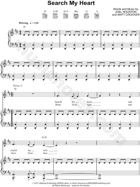 Hillsong United Search My Heart Sheet Music In D Major Transposable Download And Print Sku