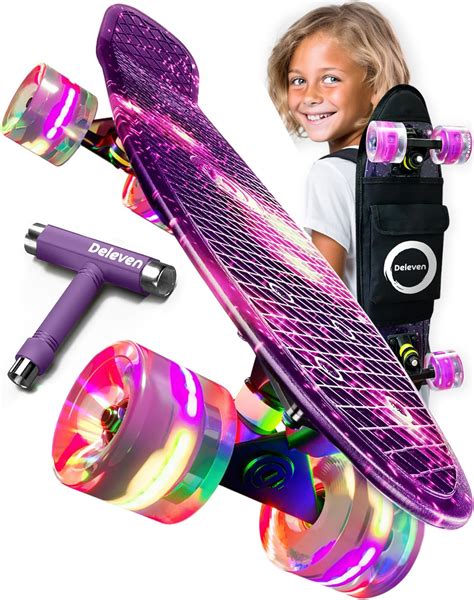 Deleven Skateboard Mit Tragetasche Led Rollen Skate Tool Und Abec