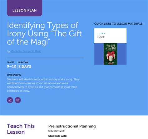 Identifying Types of Irony Using "The Gift of the Magi" Lesson Plan for ...