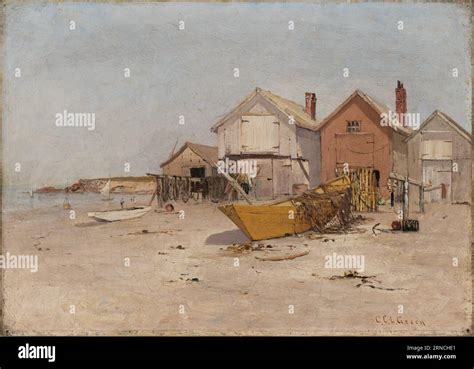 Houses On A Beach Circa 1895 By Charles Edwin Lewis Green Stock Photo