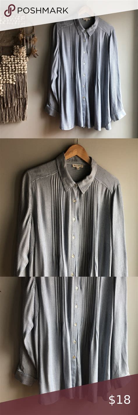 Jane And Delancey Blue And White Striped Button Up Shirt Plus Size X