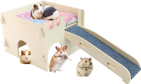 Mesixi Guinea Pig Castle Wooden Guinea Pig Hideout With