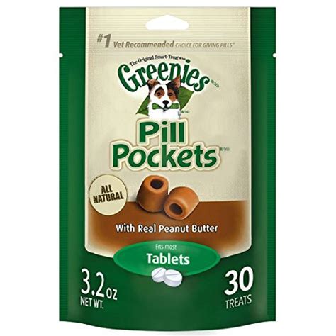 Greenies PILL POCKETS Soft Dog Treats, Peanut Butter, Tablet, one (1) 3.2-oz. 30-count pack of ...