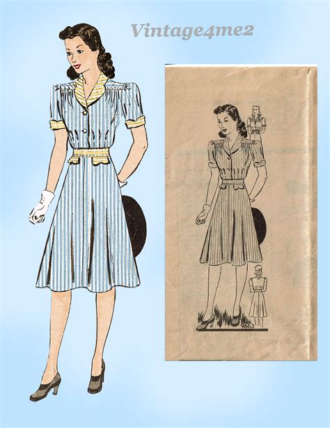 Marian Martin 9663 1940s Misses Wwii Day Dress Size 32 B Vintage Sewi Vintage4me2