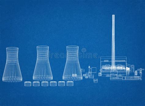 Nuclear Power Plant Architect Blueprint Stock Photo - Image of ...