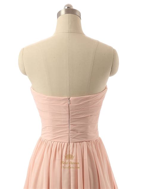 Peach Knee Length Ruched Bodice A Line Chiffon Bridesmaid Dress Next Prom Dresses