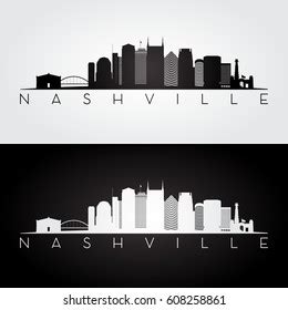 Nashville Skyline Horizontal Banner Black White Stock Vector Royalty