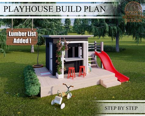 Playhouse Build Plans for Kids Modern Playhouse Plan With - Etsy