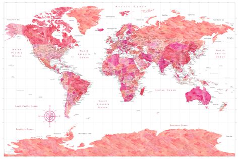 Map Of Tatiana Watercolor World Map With Cities And Antarctica Maps