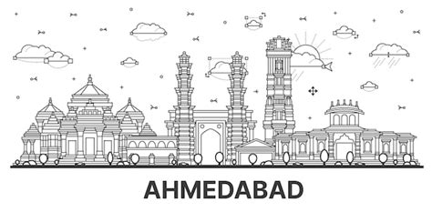 Premium Vector Outline Ahmedabad India City Skyline With Historic