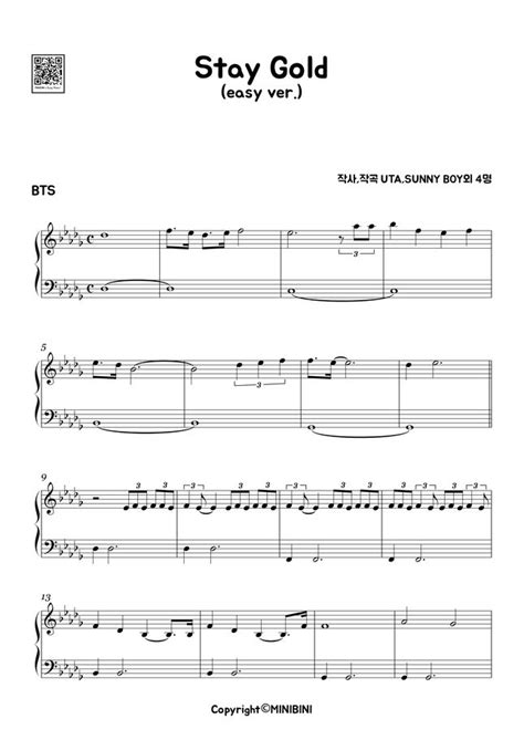 Bts 방탄소년단 Stay Gold Easy Version By Minibini Sheet Music