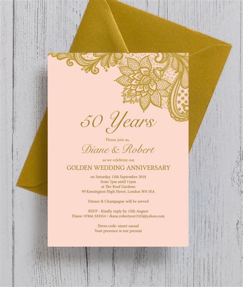 Gold Lace Inspired 50th Golden Wedding Anniversary Invitation From £0 90 Each