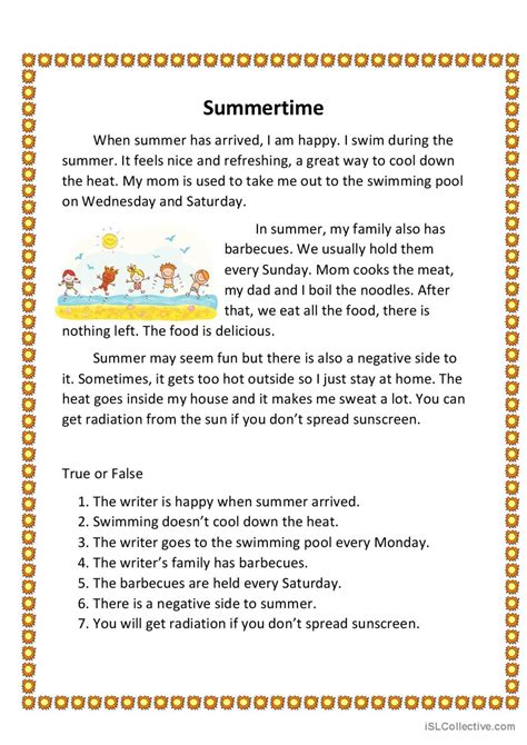 Summertime English Esl Worksheets Pdf Doc