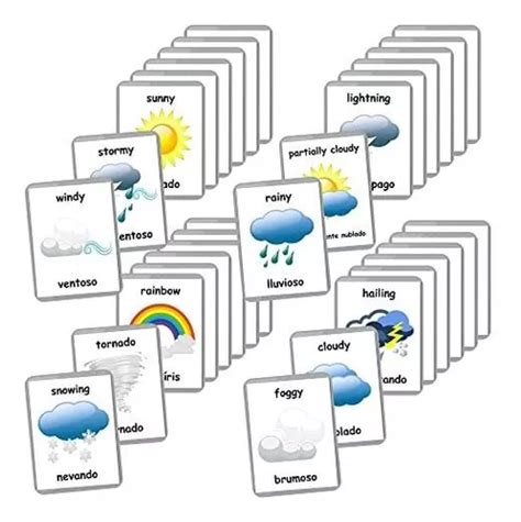 Tarjetas Flash Bilingües Aprende El Clima En Ingles en venta en Juárez