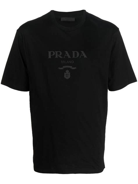 Prada Raised Logo Round Neck T Shirt Black Editorialist