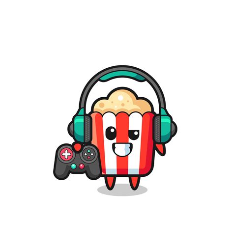 Popcorn Gamer Mascot Holding A Game Controller 4346453 Vector Art At