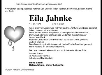 Traueranzeigen Von Eila Jahnke Trauer Nordkurier