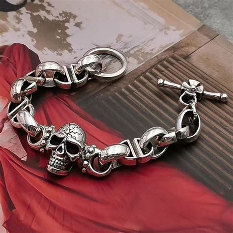 Sterling Silver Skull Marina Chain Bracelet Vvv Jewelry