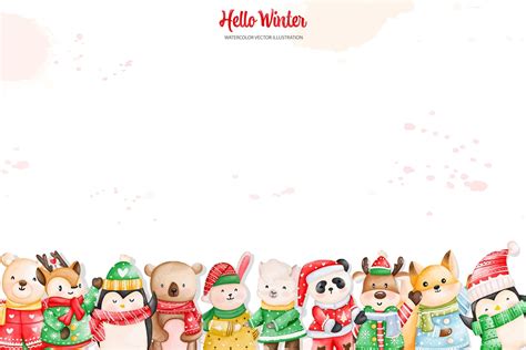 Premium Vector | Christmas animals background, Watercolor Winter ...