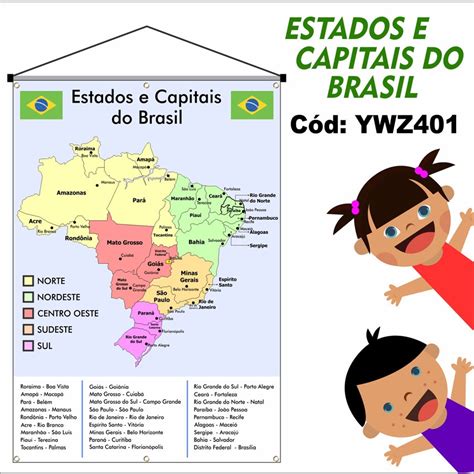 Pedagógico Banner Didático Mapa Do Brasil Estado E Capitais Geografia Shopee Brasil