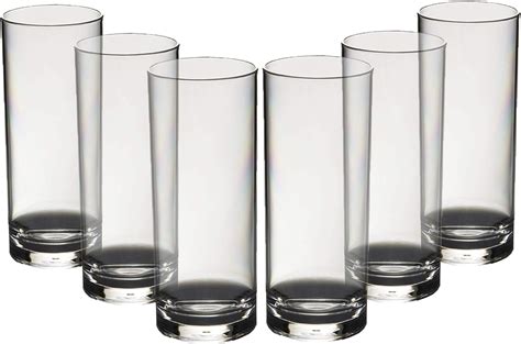 Set Of 6 Elite Premium Unbreakable Reusable Polycarbonate Plastic Hiball Glasses 340ml 12 Oz