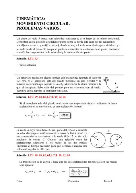 PDF CINEMÁTICA MOVIMIENTO CIRCULAR PROBLEMAS personales unican es