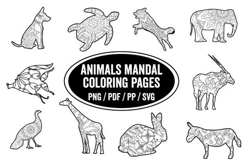 10 Animals Mandala Coloring Book Pages Graphic by Designood · Creative ...