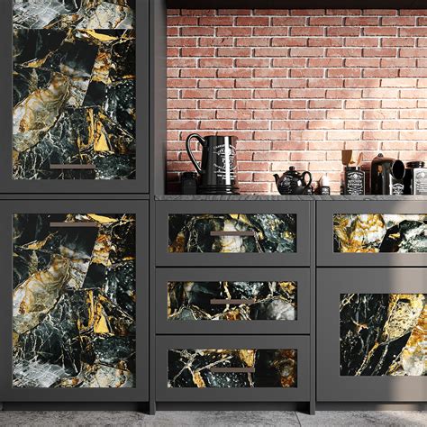 Veelike Glossy Slate Gold Marble Countertop Contact Paper Veelike