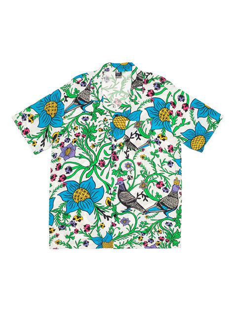Roberto Lugo All Gender Floral Pigeon Printed Button Down Resort Shirt