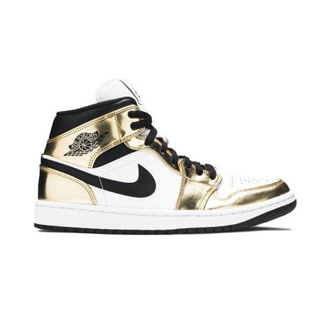 Nike Air Jordan 1 Mid Se Metallic Gold White Black Men Us 8 13