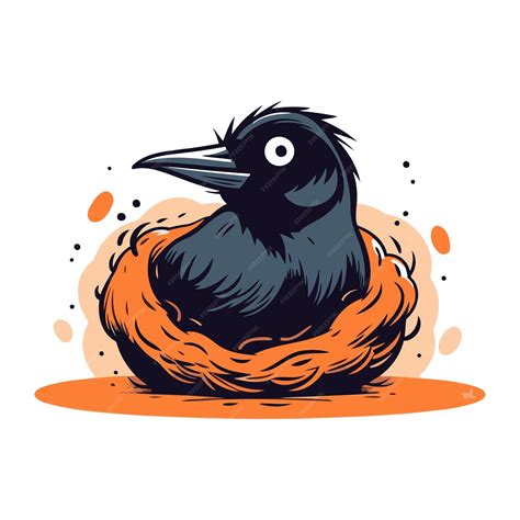 Premium Vector | Crow sitting in the nest vector illustration in