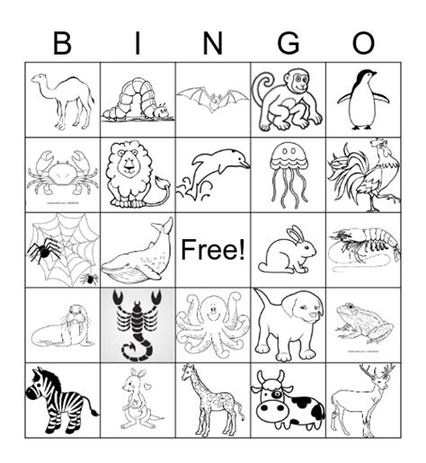 ANIMALS Bingo Card