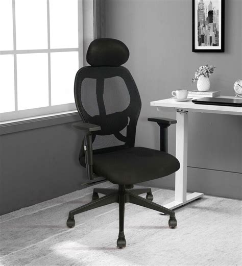 Buy High Back Ergonomic Chair with Headrest in Black Colour by Creative ...