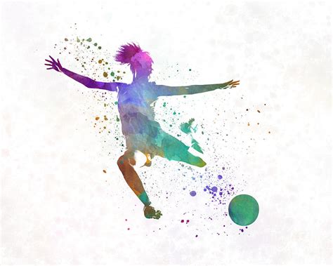 Woman Soccer Player 03 In Watercolor Painting By Pablo Romero