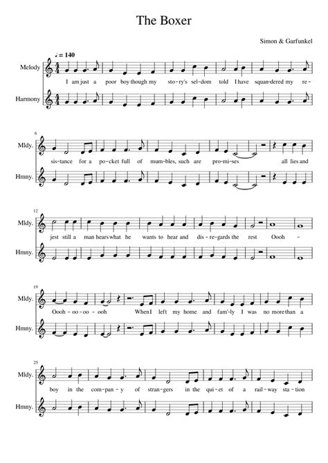 The Boxer Sheet Music For Piano A Capella