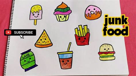 UNHEALTHY FOOD DRAWING |CUTE DOODLE |EASY DRAWING 🍭🧁🍩🍕🍟 | Simple doodles, Easy drawings, Cute ...