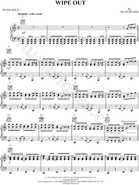 The Surfaris Wipe Out Sheet Music Piano Solo In C Major