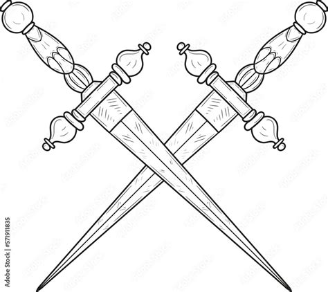 Vetor De Illustration Of Crossed Daggers In Engraving Style Design