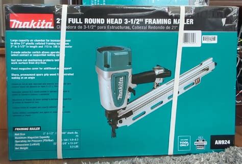 Makita AN924 3 1 2 Inch 21 Degree Full Round Head Pneumatic Framing