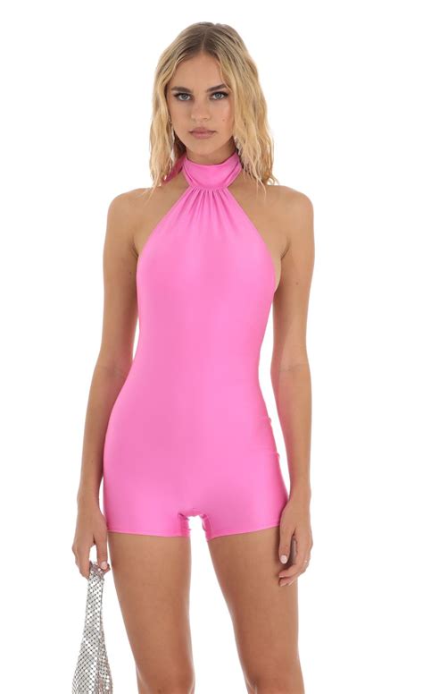 Open Back Romper In Hot Pink LUCY IN THE SKY