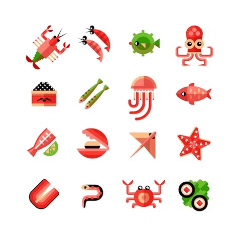 Free Vector | Seafood isolated icon set