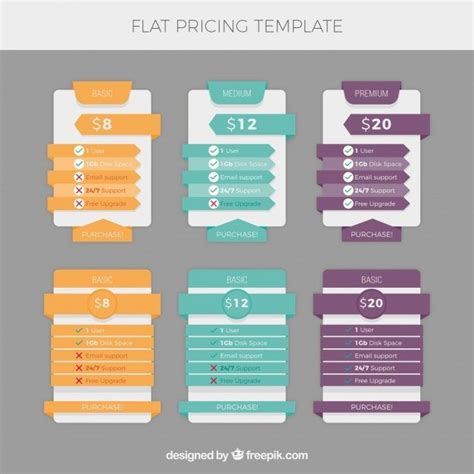 Tabelas de preços planas cores difer Free Vector Freepik