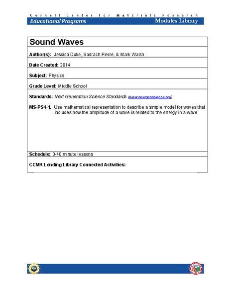 Sound Waves Lesson Plan For 6th 9th Grade Lesson Planet