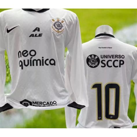 Camisa Camiseta Manga Longa do Time do Corinthians Branco Mega Promoção